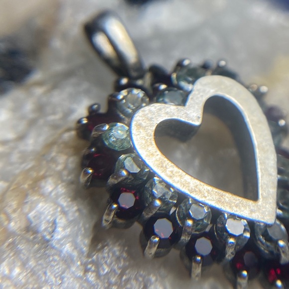 Sterling Silver Gemstone Heart Pendant - Unstamped - Picture 3 of 9